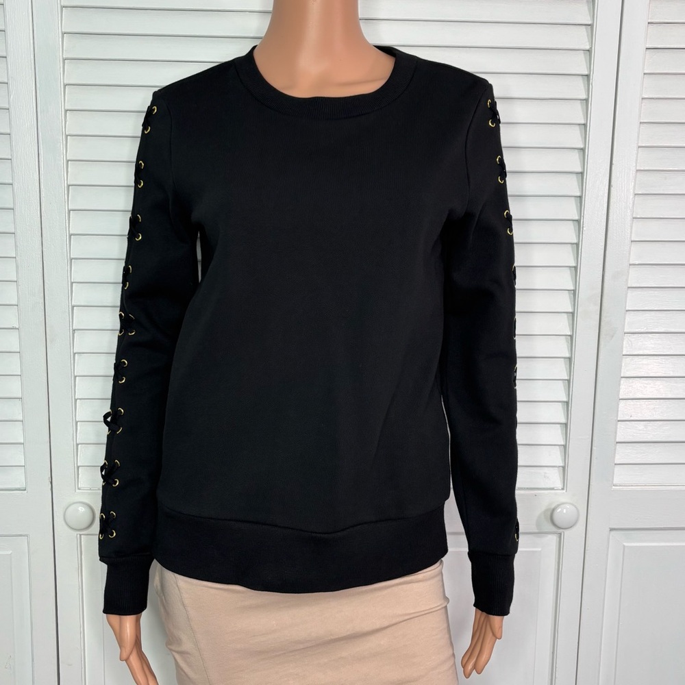 New MICHAEL Michael Kors Black Lace-Up Sleeve Sweatshirt Size S